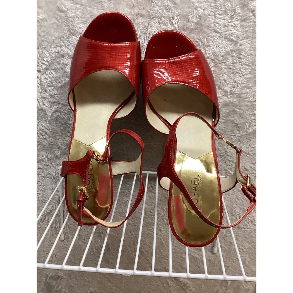 Michael Kors Red Patent Leather Platform High Heel Sandals Women's Size 9‎
